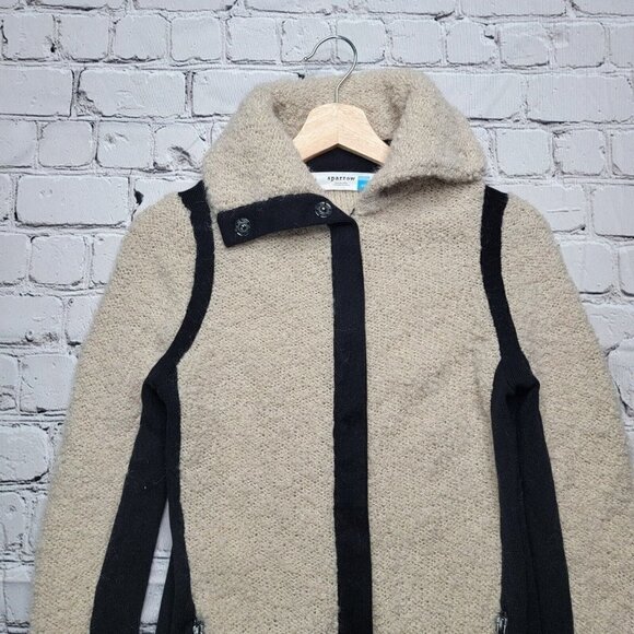 Anthro Sparrow Wool Blend Cream Black Accent Full Zip Jacket Size XS - Picture 2 of 13